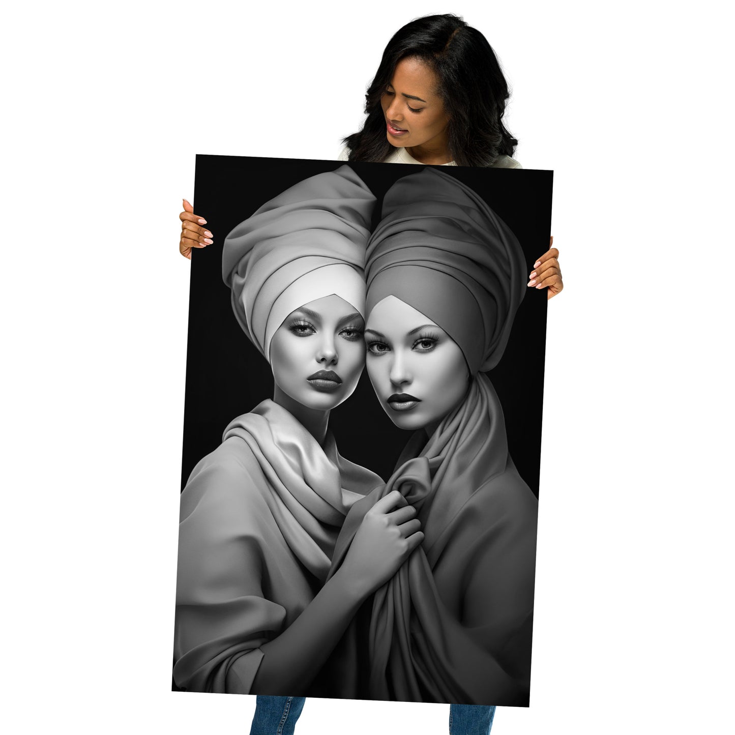 Two girls with turban in black and white