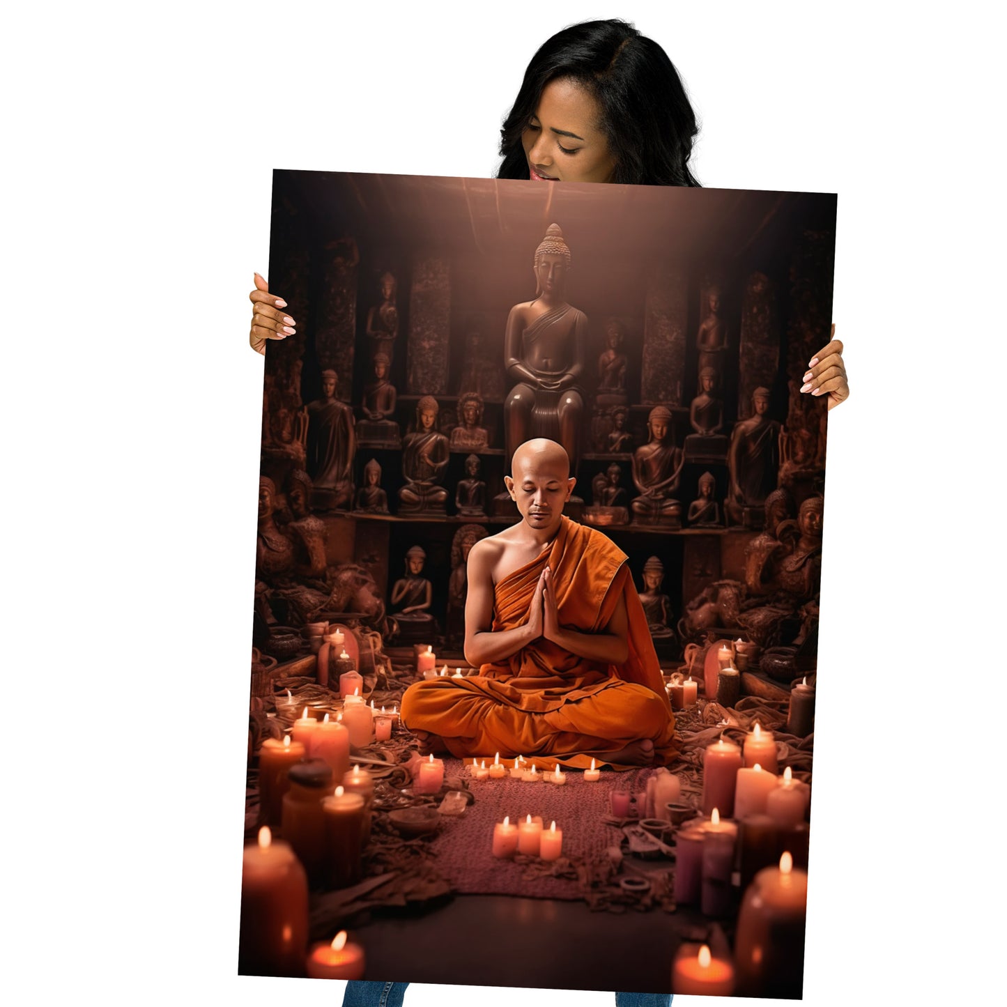 Monje budista entre velas lámina decoratíva